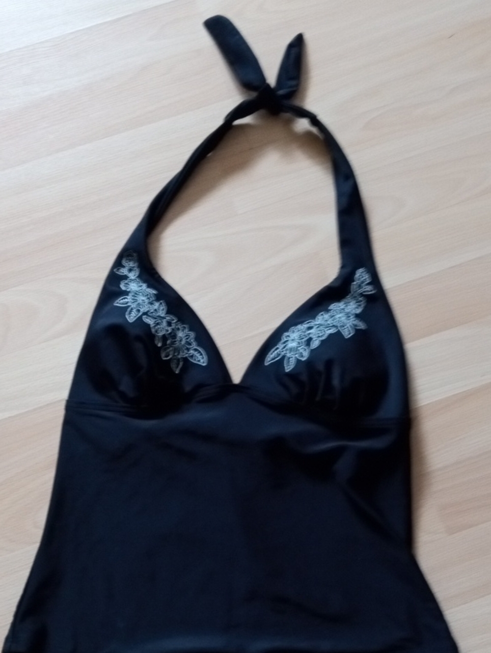 Jessica Black Halter Bandeau Chemise with White Lace Embroidery